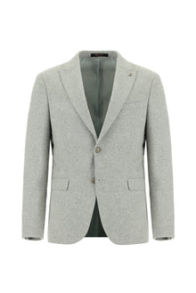 Aç?k Gri 7 Drop Slim Fit Dar Kesim Yünlü Klasik Ceket-Abdullah Ki??l?