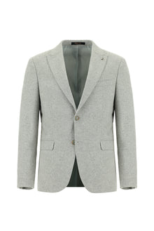 Açık Gri Slim Fit Dar Kesim Yünlü Klasik Ceket
