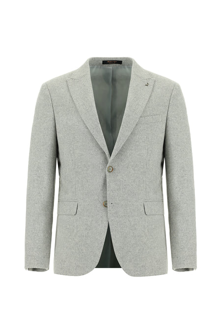 Açık Gri Slim Fit Dar Kesim Yünlü Klasik Ceket