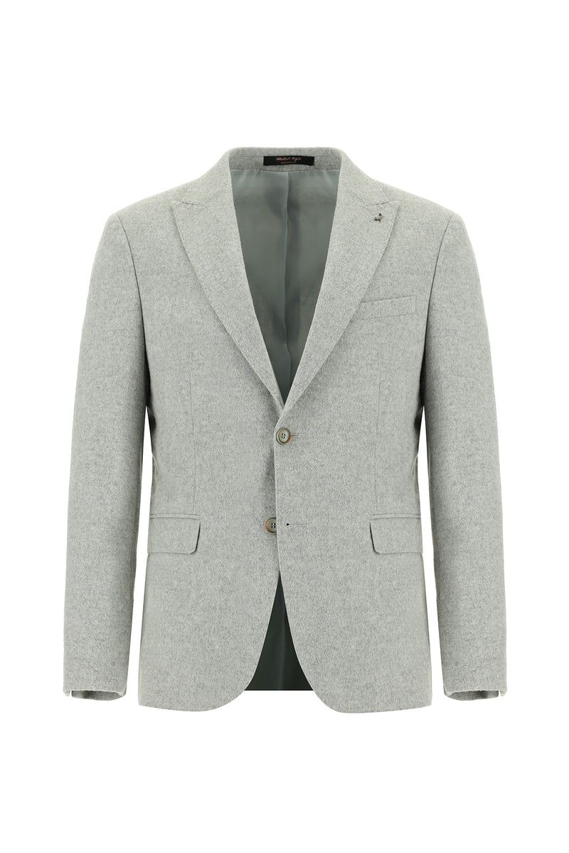 Açık Gri Slim Fit Dar Kesim Yünlü Klasik Ceket