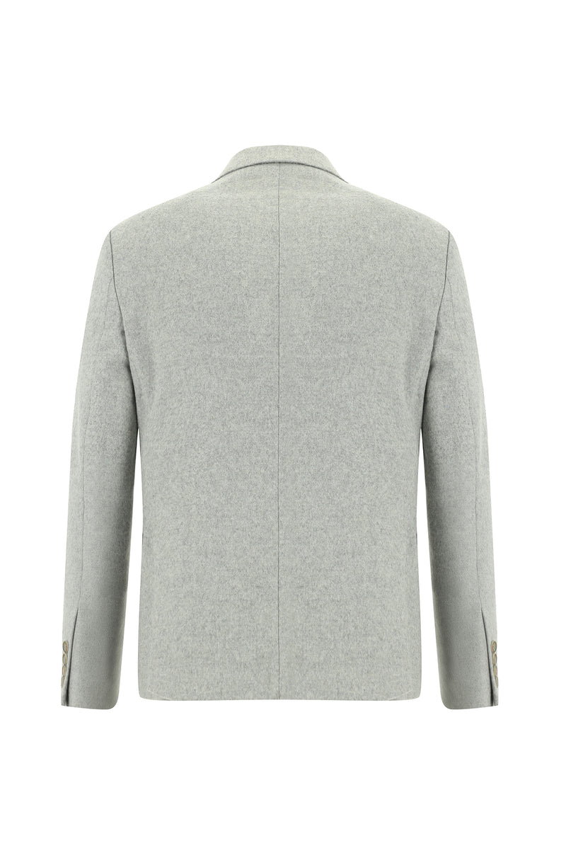 Açık Gri Slim Fit Dar Kesim Yünlü Klasik Ceket