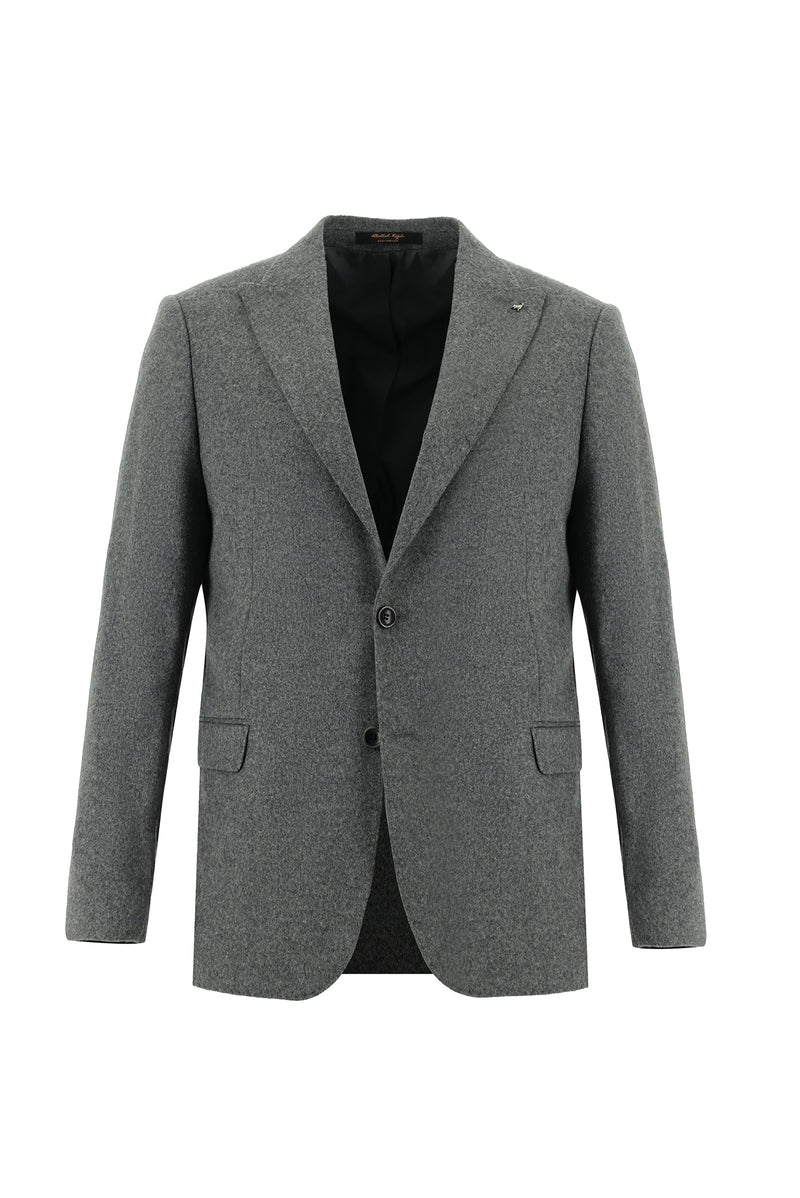 Koyu Füme Slim Fit Dar Kesim Yünlü Klasik Ceket