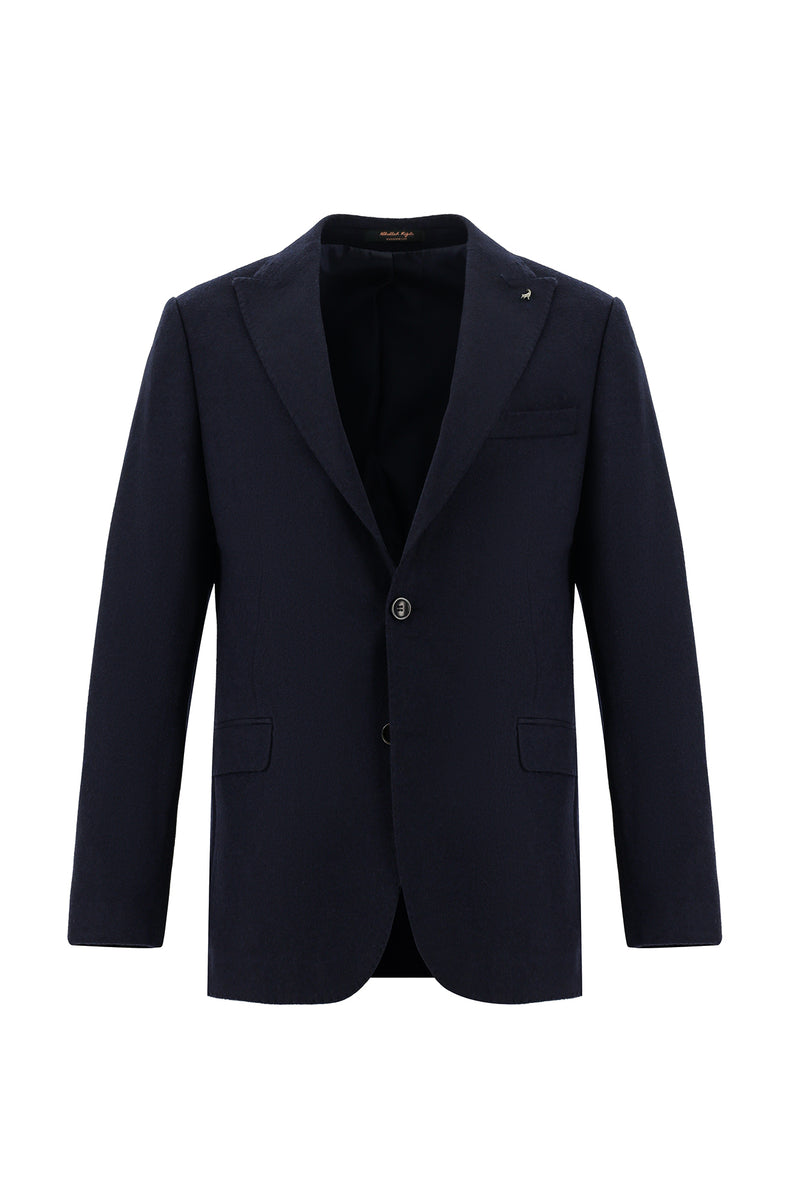 Koyu Lacivert Slim Fit Dar Kesim Yünlü Klasik Ceket