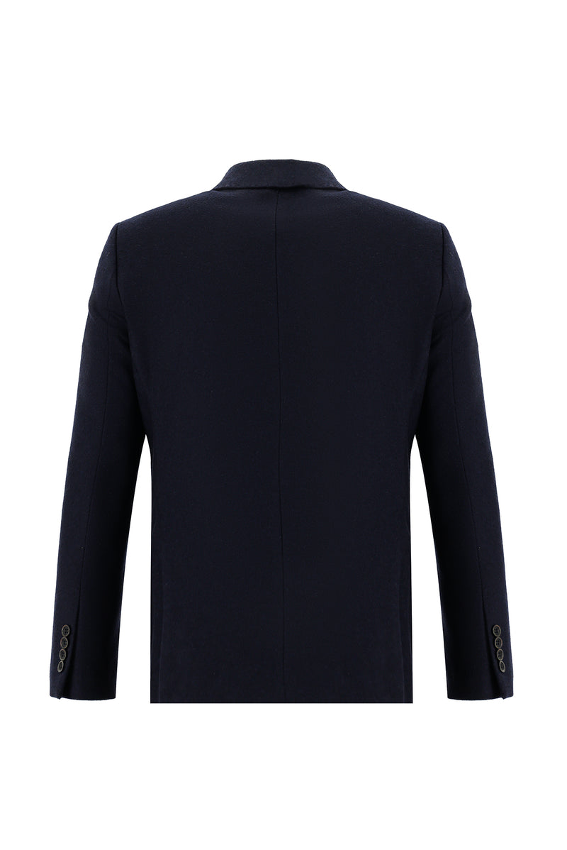 Koyu Lacivert Slim Fit Dar Kesim Yünlü Klasik Ceket