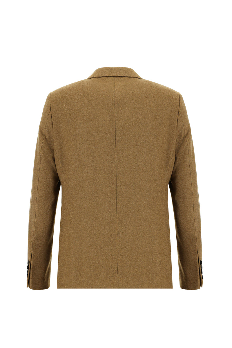 Camel Slim Fit Dar Kesim Yünlü Klasik Ceket