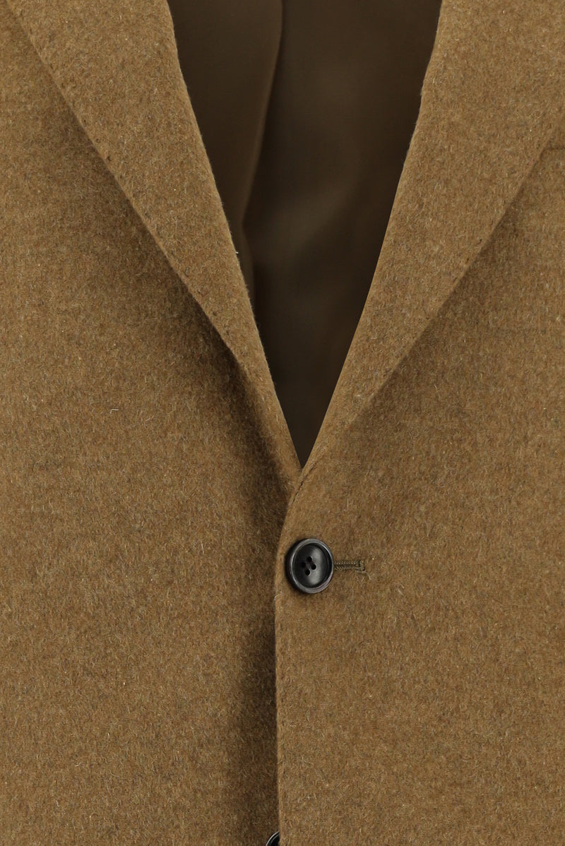 Camel Slim Fit Dar Kesim Yünlü Klasik Ceket