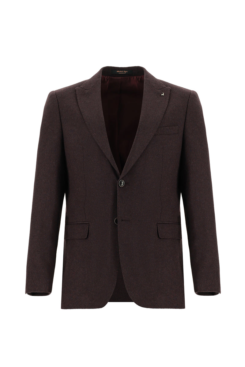 Koyu Bordo Slim Fit Dar Kesim Yünlü Klasik Ceket