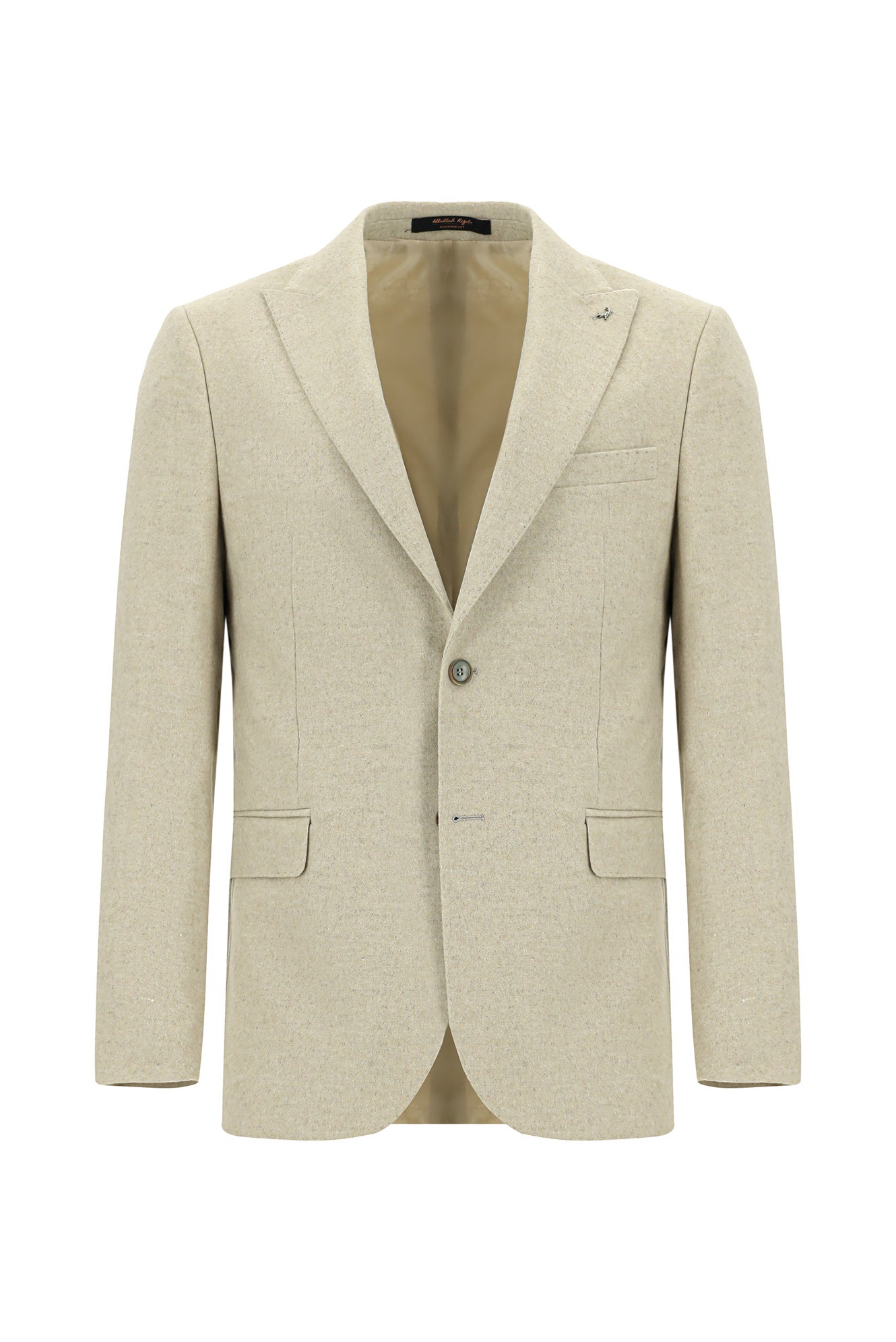 Açık Vizon Slim Fit Dar Kesim Yünlü Klasik Ceket