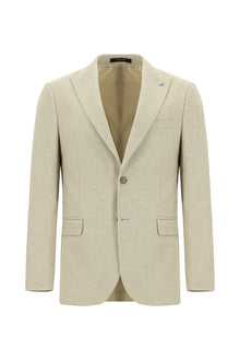 Açık Vizon Slim Fit Dar Kesim Yünlü Klasik Ceket