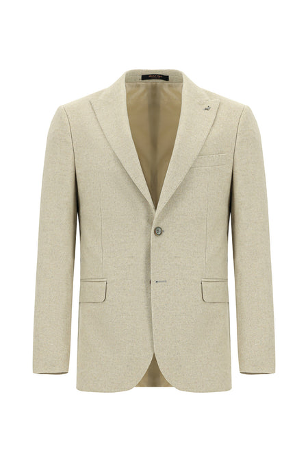 Açık Vizon Slim Fit Dar Kesim Yünlü Klasik Ceket