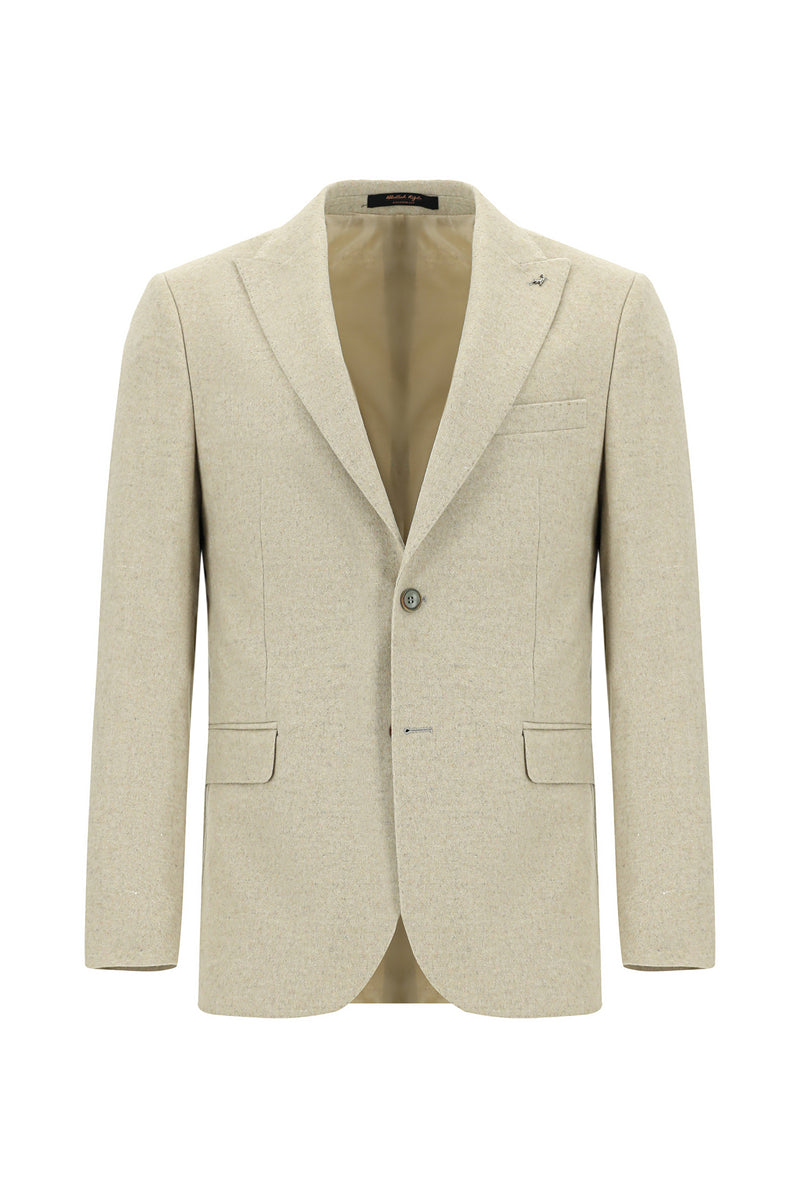 Açık Vizon Slim Fit Dar Kesim Yünlü Klasik Ceket