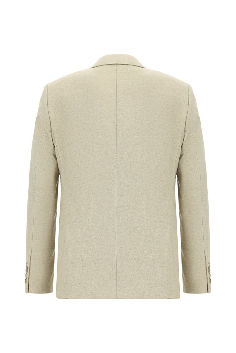 Açık Vizon Slim Fit Dar Kesim Yünlü Klasik Ceket