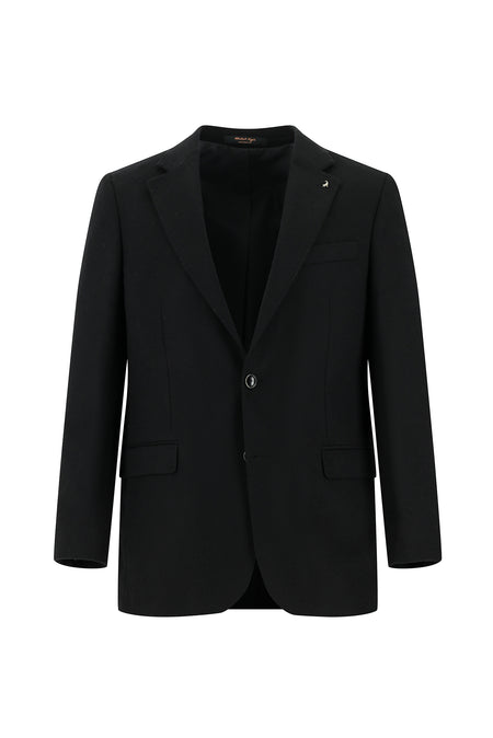 Siyah Relaxed Fit Rahat Kesim Yünlü Klasik Ceket