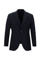 Koyu Lacivert Slim Fit Dar Kesim Yünlü Desenli Spor Ceket