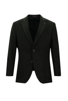 Koyu Antrasit Slim Fit Dar Kesim Yünlü Desenli Spor Ceket