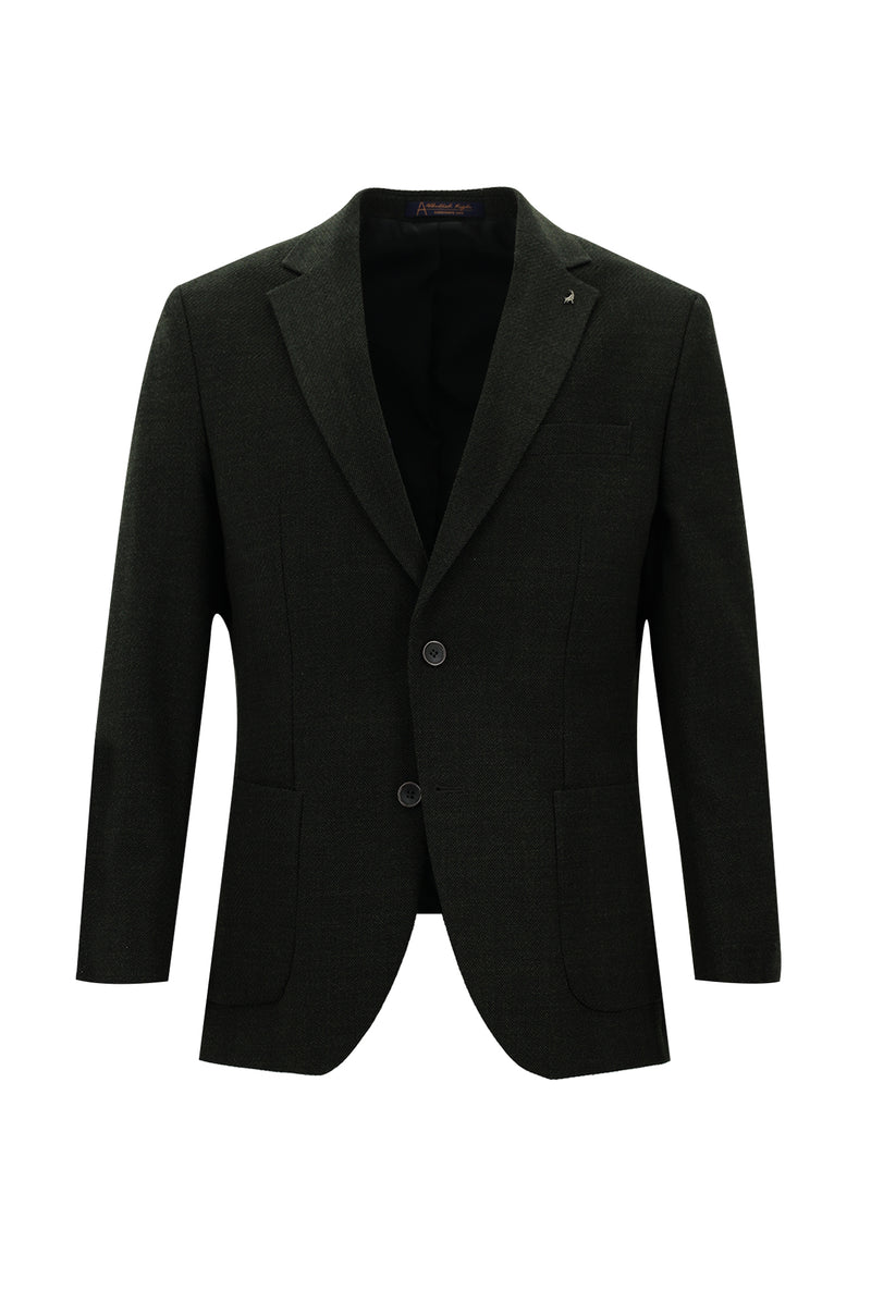 Koyu Antrasit Slim Fit Dar Kesim Yünlü Desenli Spor Ceket