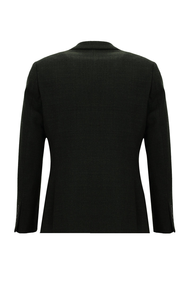 Koyu Antrasit Slim Fit Dar Kesim Yünlü Desenli Spor Ceket