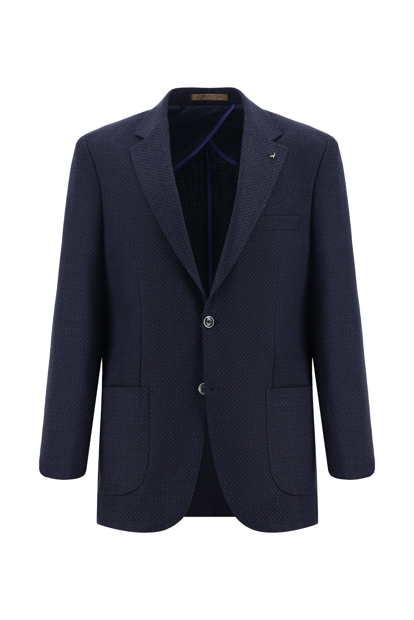 Koyu Lacivert Relaxed Fit Rahat Kesim Yünlü İtalyan Desenli Ceket