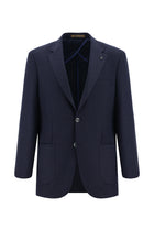 Koyu Lacivert Relaxed Fit Rahat Kesim Yünlü İtalyan Desenli Ceket