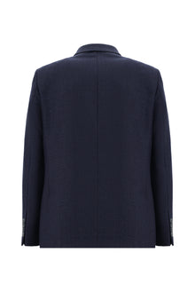 Koyu Lacivert Relaxed Fit Rahat Kesim Yünlü İtalyan Desenli Ceket