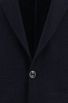 Koyu Lacivert Relaxed Fit Rahat Kesim Yünlü İtalyan Desenli Ceket