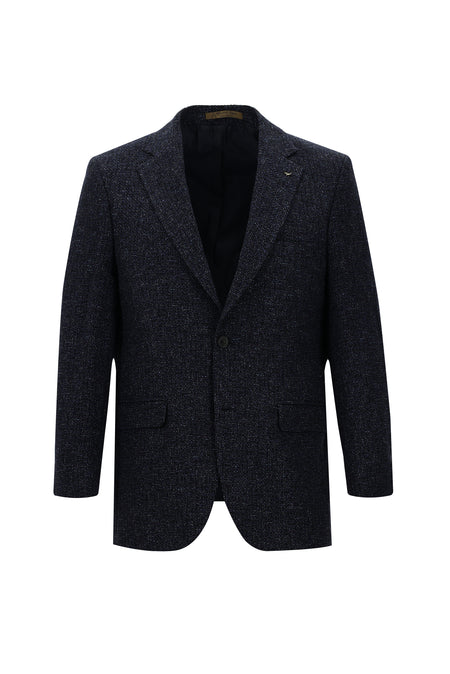 Koyu Lacivert Relaxed Fit Rahat Kesim İtalyan Desenli Yünlü Ceket