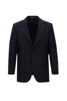 Koyu Lacivert Slim Fit Dar Kesim İtalyan Desenli Yünlü Ceket