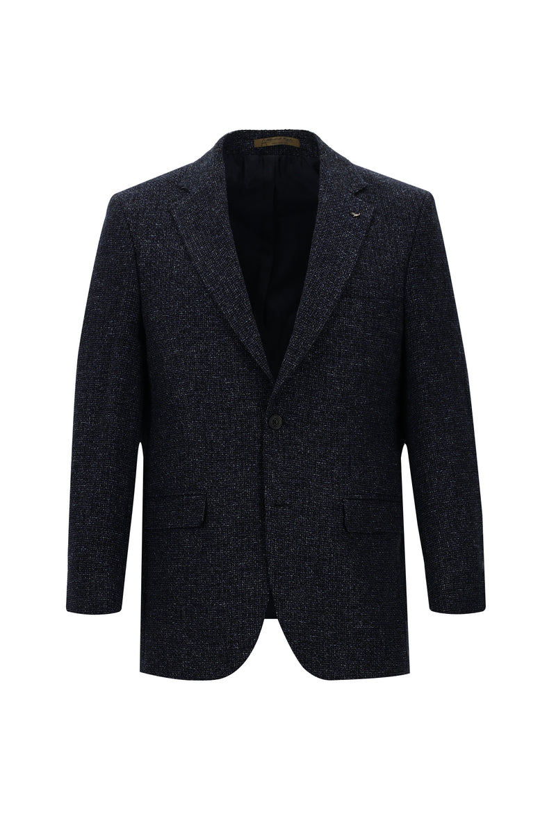 Koyu Lacivert Slim Fit Dar Kesim İtalyan Desenli Yünlü Ceket