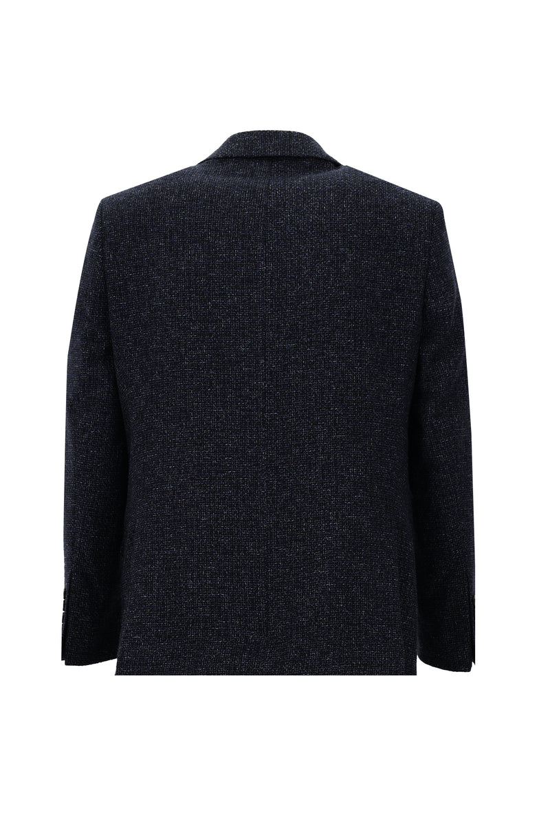 Koyu Lacivert Slim Fit Dar Kesim İtalyan Desenli Yünlü Ceket