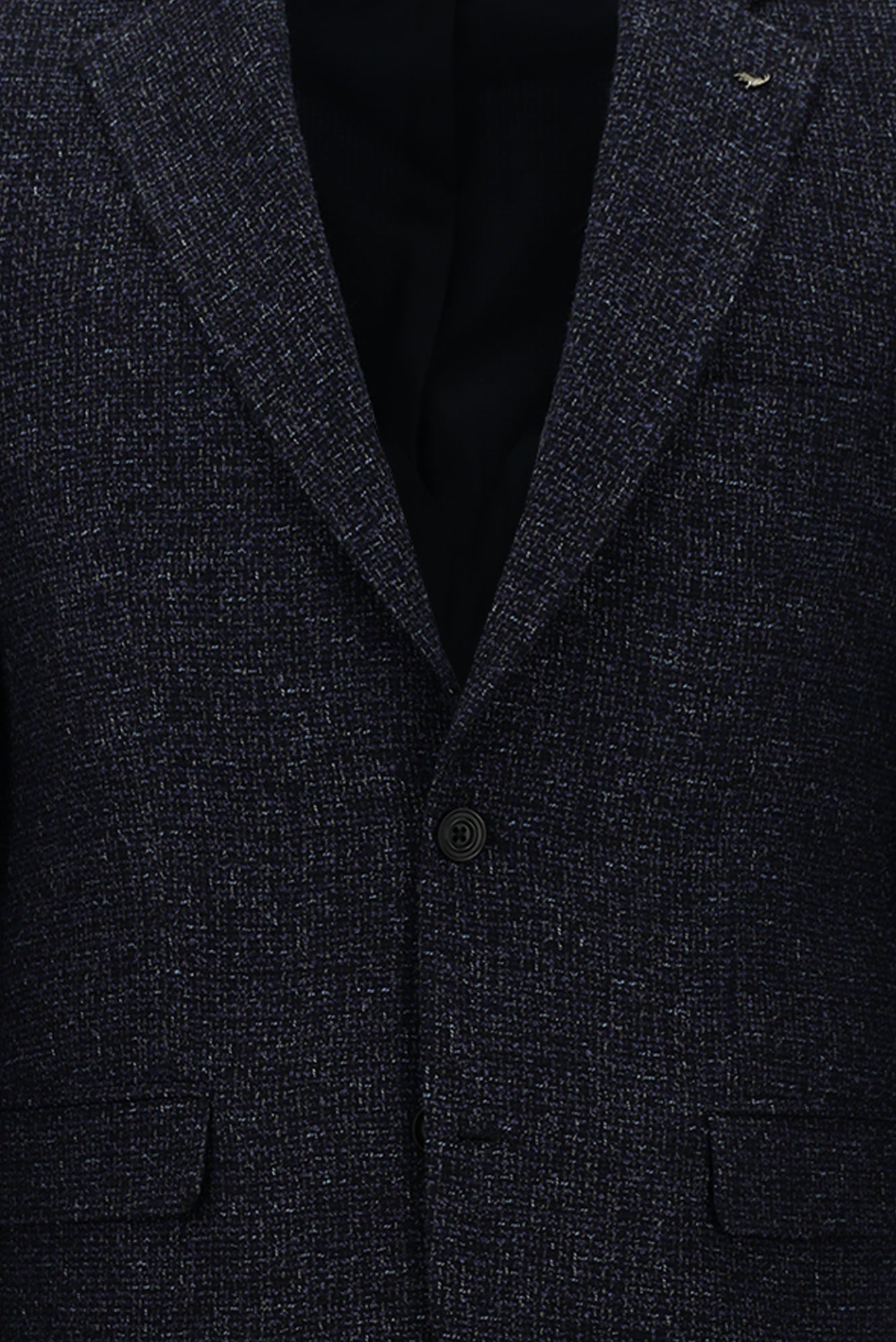 Koyu Lacivert Slim Fit Dar Kesim İtalyan Desenli Yünlü Ceket