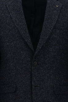Koyu Lacivert Slim Fit Dar Kesim İtalyan Desenli Yünlü Ceket