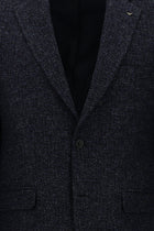 Koyu Lacivert Regular Fit İtalyan Desenli Yünlü Ceket