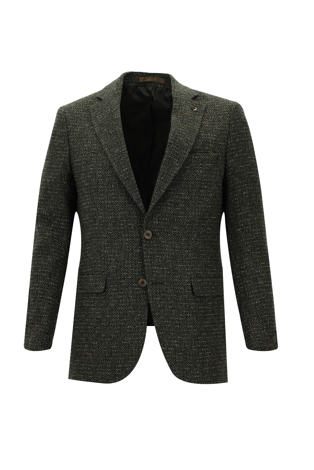 Koyu Haki Slim Fit Dar Kesim İtalyan Desenli Yünlü Ceket