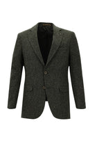 Koyu Haki Slim Fit Dar Kesim İtalyan Desenli Yünlü Ceket
