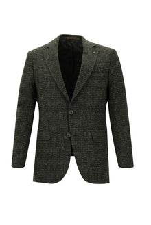 Koyu Haki Slim Fit Dar Kesim İtalyan Desenli Yünlü Ceket
