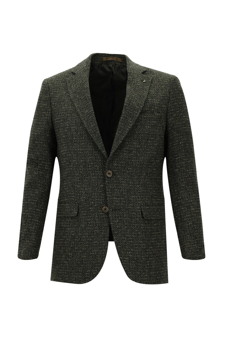 Koyu Haki Slim Fit Dar Kesim İtalyan Desenli Yünlü Ceket
