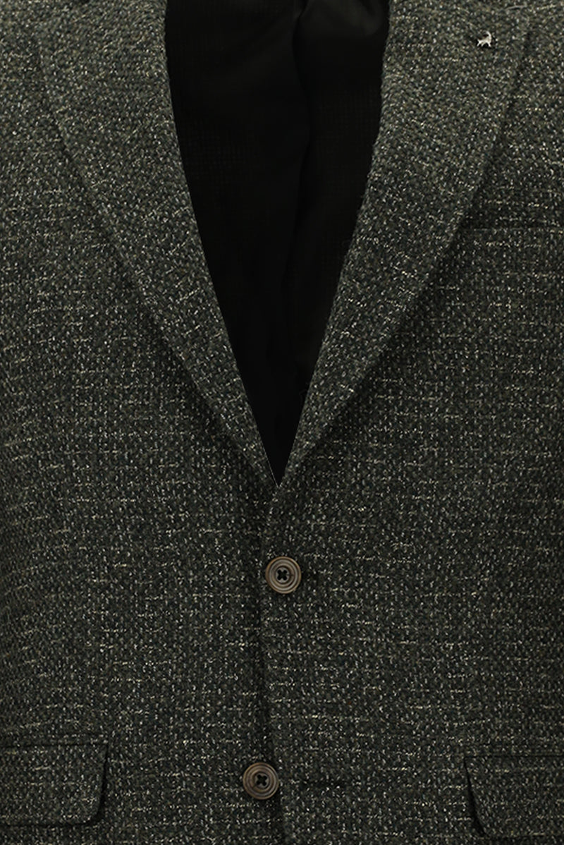 Koyu Haki Slim Fit Dar Kesim İtalyan Desenli Yünlü Ceket