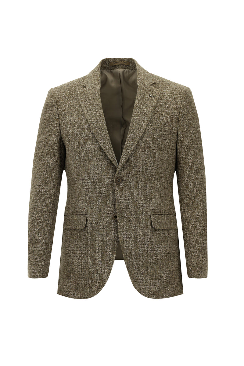 Koyu Vizon Slim Fit Dar Kesim İtalyan Desenli Yünlü Ceket