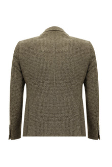 Koyu Vizon Regular Fit İtalyan Desenli Yünlü Ceket