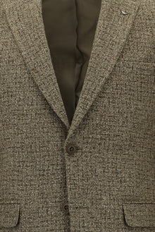 Koyu Vizon Relaxed Fit Rahat Kesim İtalyan Desenli Yünlü Ceket