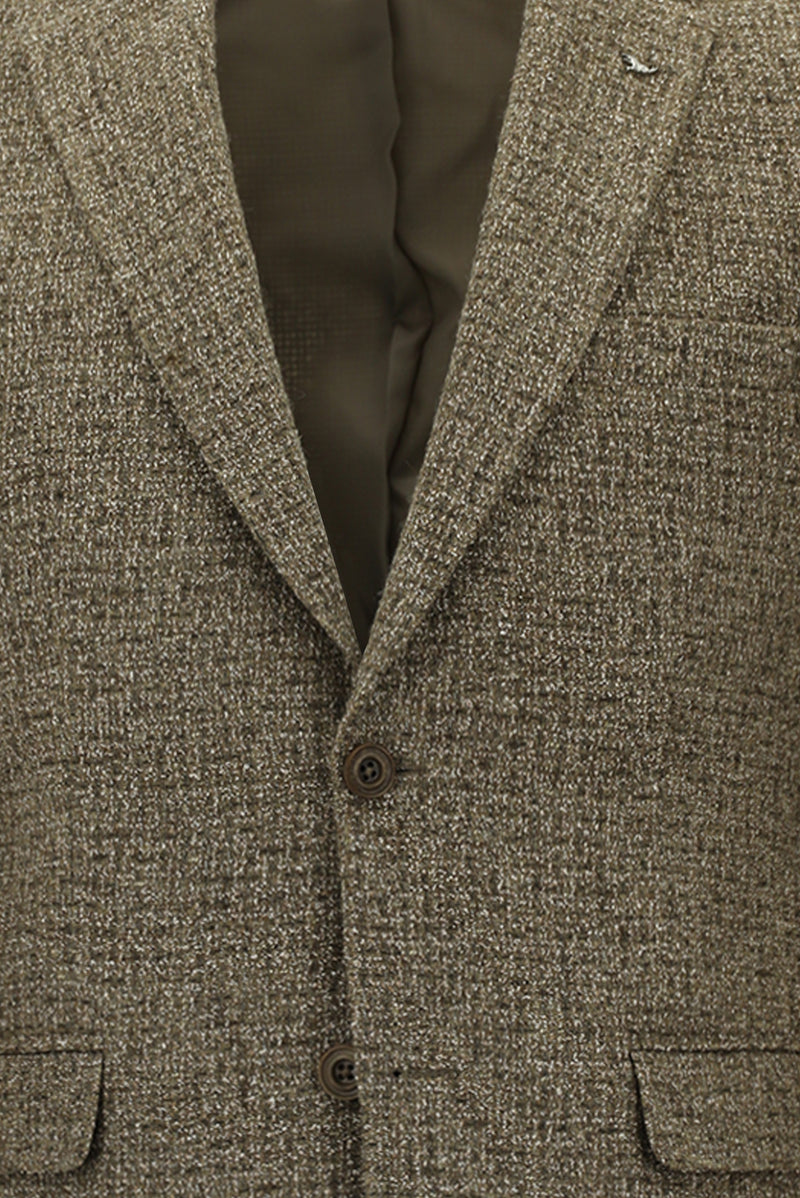 Koyu Vizon Relaxed Fit Rahat Kesim İtalyan Desenli Yünlü Ceket