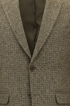 Koyu Vizon Slim Fit Dar Kesim İtalyan Desenli Yünlü Ceket