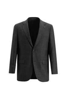 Orta Füme Relaxed Fit Rahat Kesim Yünlü Klasik Desenli Ceket