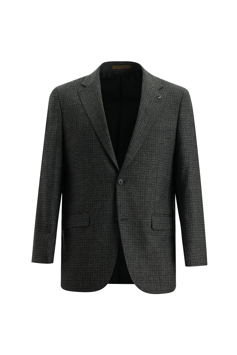 Orta Füme Relaxed Fit Rahat Kesim Yünlü Klasik Desenli Ceket
