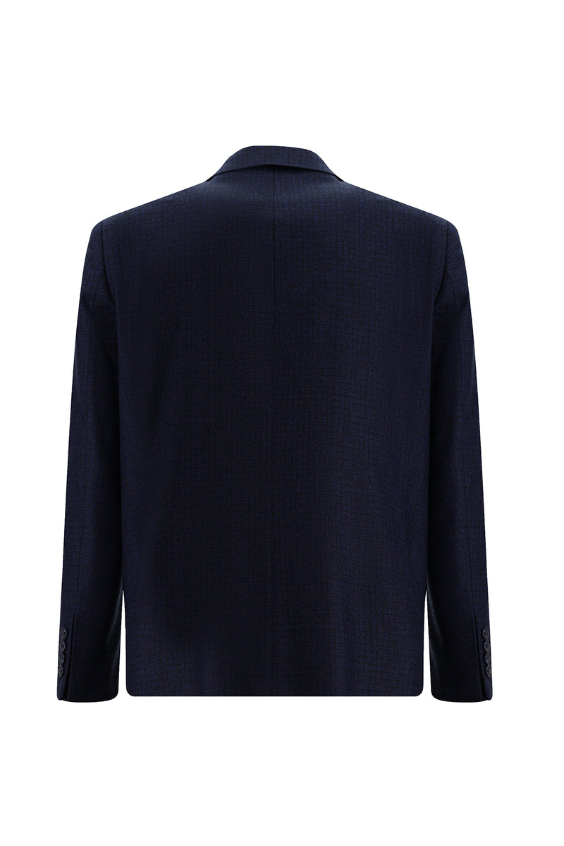 Koyu Lacivert Relaxed Fit Rahat Kesim Yünlü Klasik Desenli Ceket
