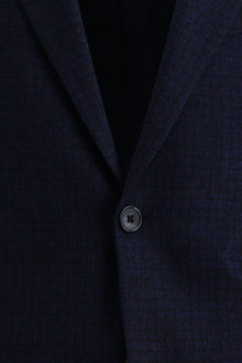 Koyu Lacivert Relaxed Fit Rahat Kesim Yünlü Klasik Desenli Ceket