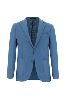 Gök Mavisi Slim Fit Dar Kesim İtalyan Yünlü Örme Ceket