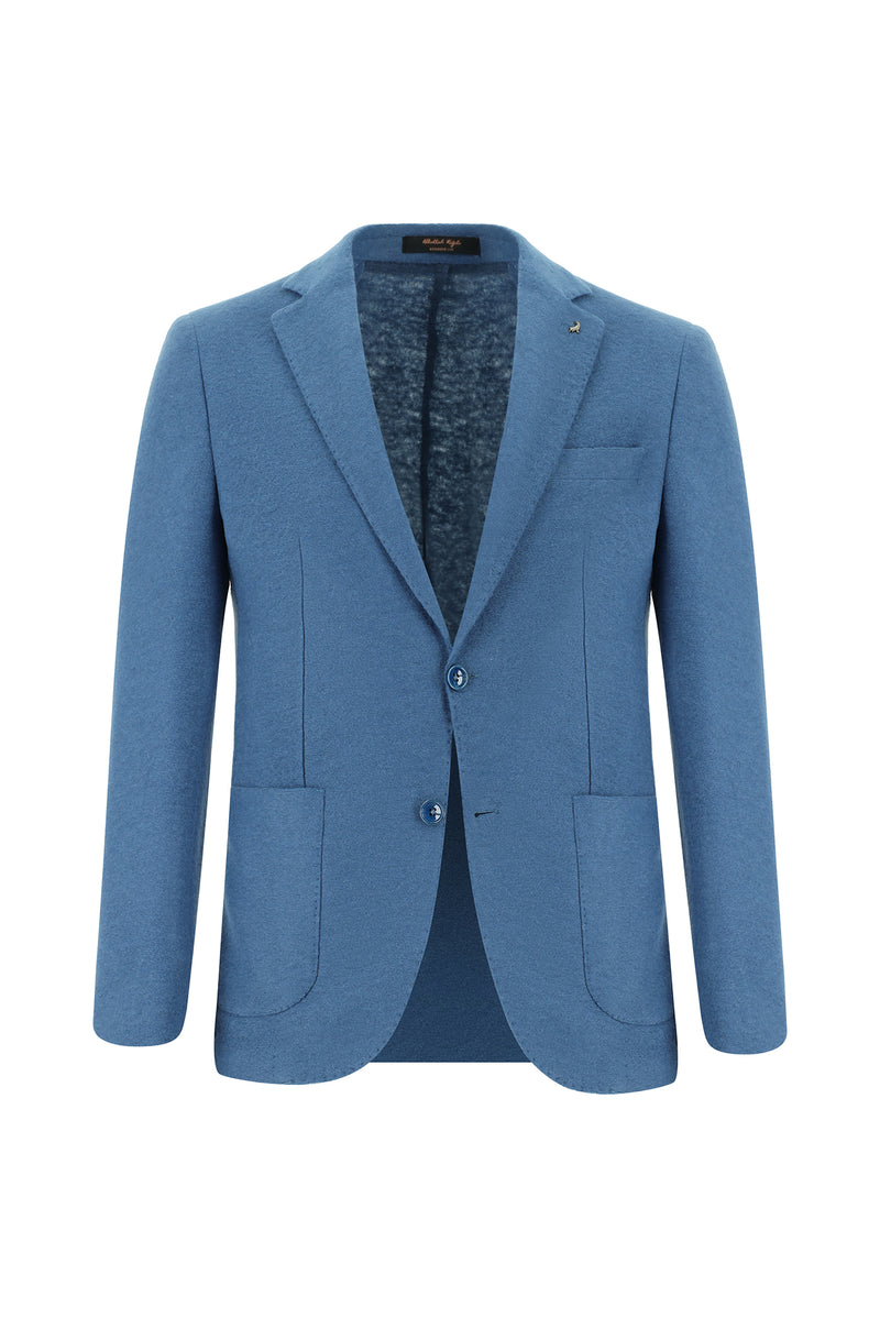 Gök Mavisi Slim Fit Dar Kesim İtalyan Yünlü Örme Ceket