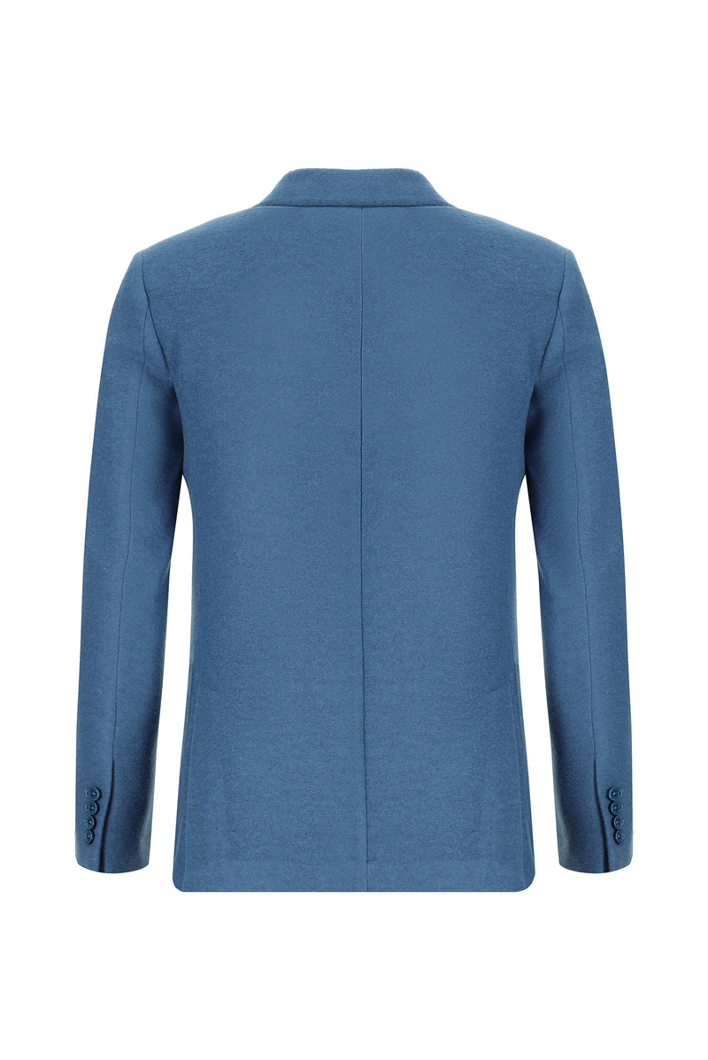 Gök Mavisi Slim Fit Dar Kesim İtalyan Yünlü Örme Ceket