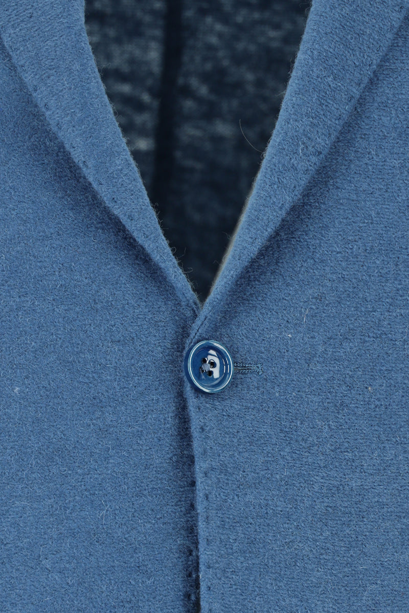 Gök Mavisi Slim Fit Dar Kesim İtalyan Yünlü Örme Ceket